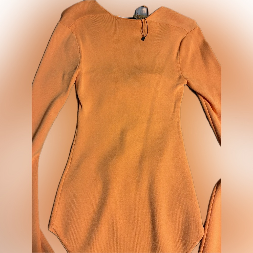 ZARA Knit Long Sleeve Tie-Front Bodysuit – vibrant bright Orange | Size S | NWT - Picture 6 of 11